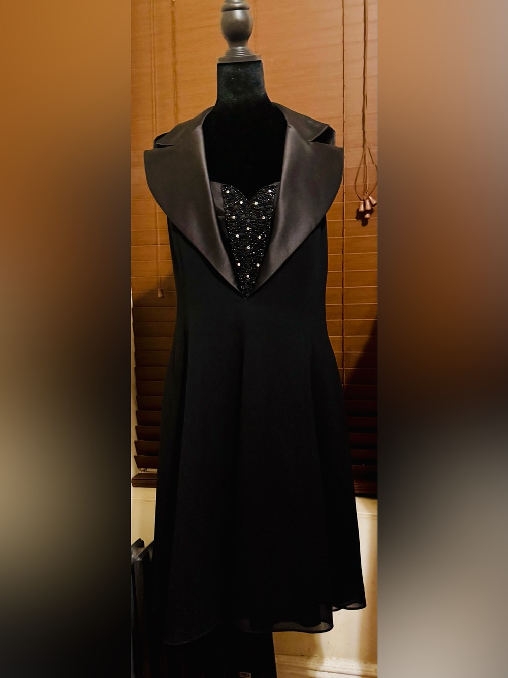 Vintage Tuxedo Rhinestones Open Back Sweetheart Fit & Flare Knee Dress